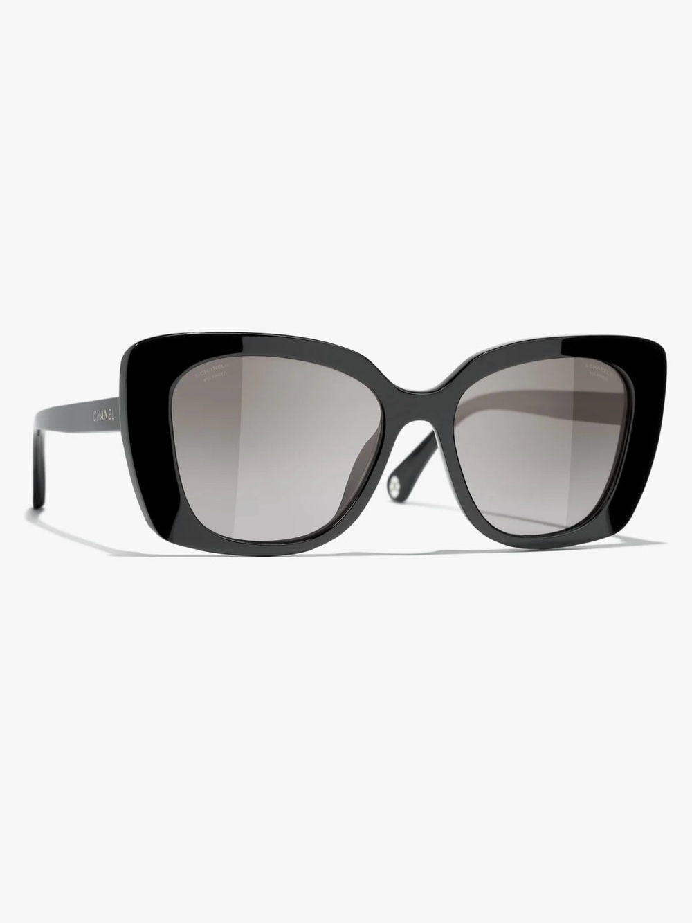 CHANEL Black Polarized Cat Eye Sunglasses with Gray Gradient Lenses